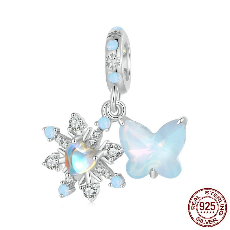 Christmas Ice And Snow Butterfly Pendant S925 Sterling Silver Beads