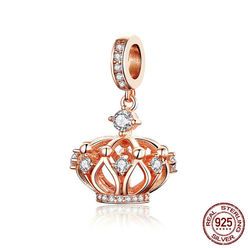 S925 Sterling Silver Rose Gold Crown Pendant