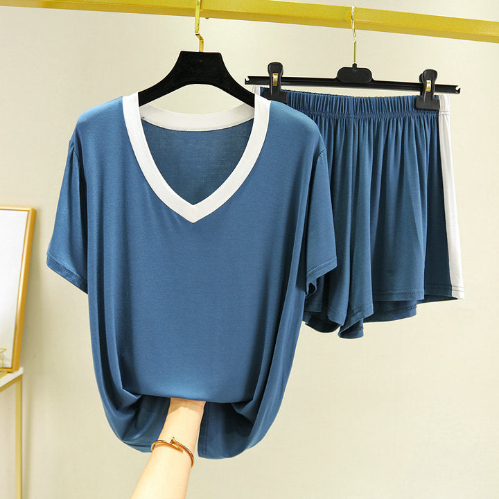 Fashion Color Contrast Pajamas For Women Suit