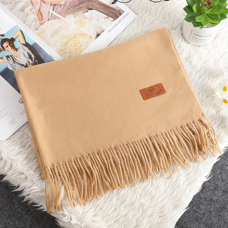 Solid Color Cashmere-like Bristle Scarf Ladies Tassel Warm Gift