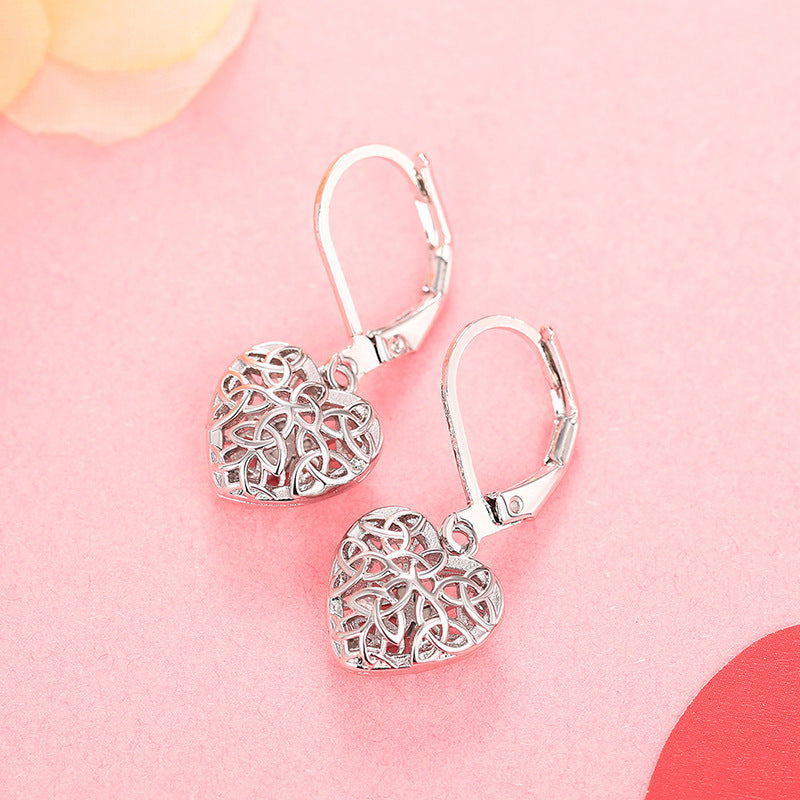 Womens Heart-Shaped Hollow-Design Earrings