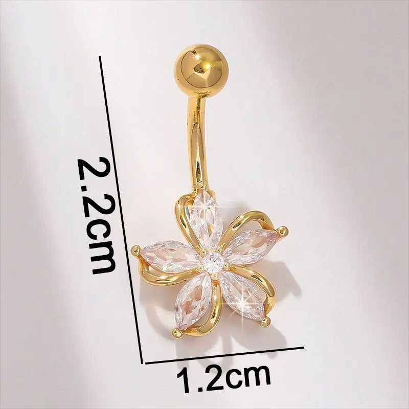 Popular Light Luxury Zircon Flower Navel Stud