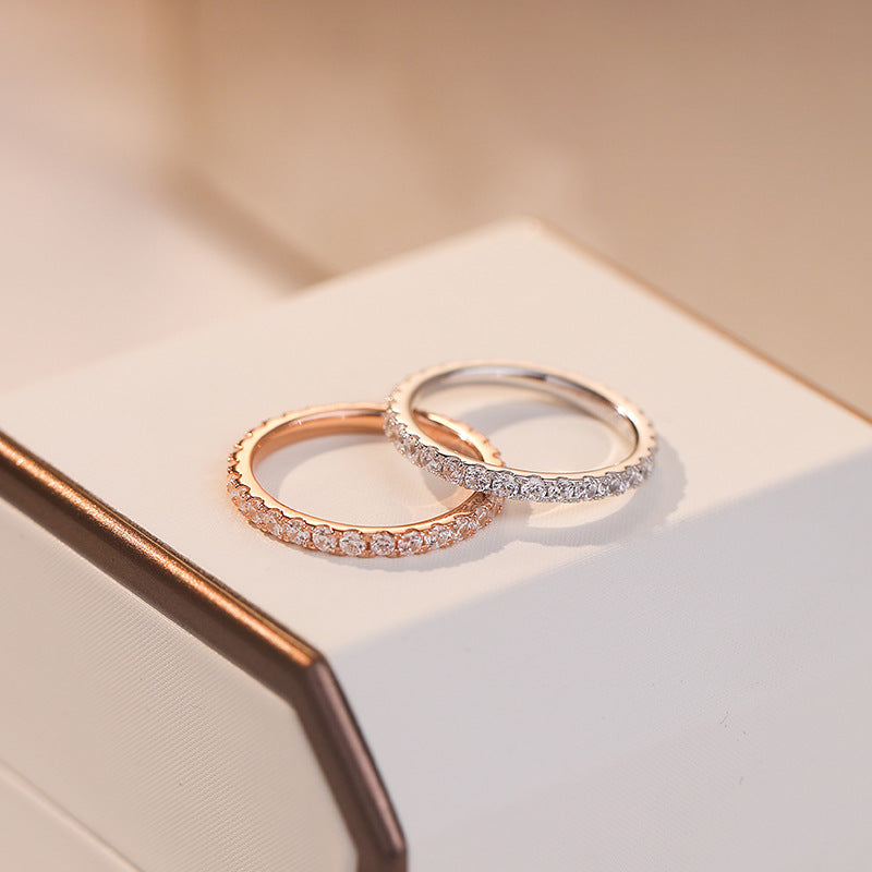 Silver Full-set With Finely Crafted Zircon Ring And Diamonds That Won't Fall Off