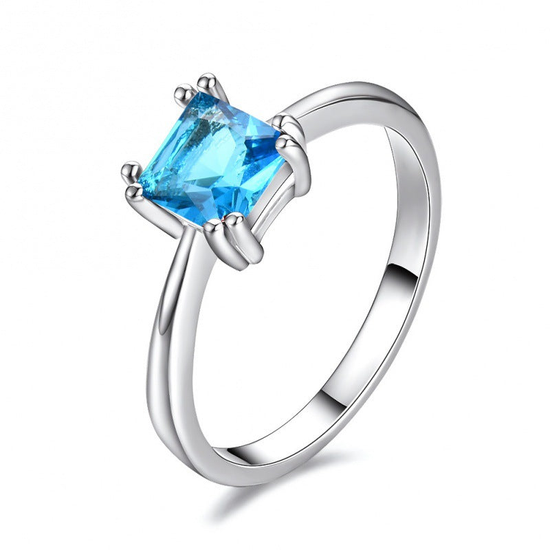 Womens Platinum Square Ring With Four Prongs