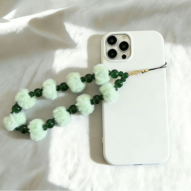 Fuzzy Ball Crystal Bead Phone Chain Key Charm