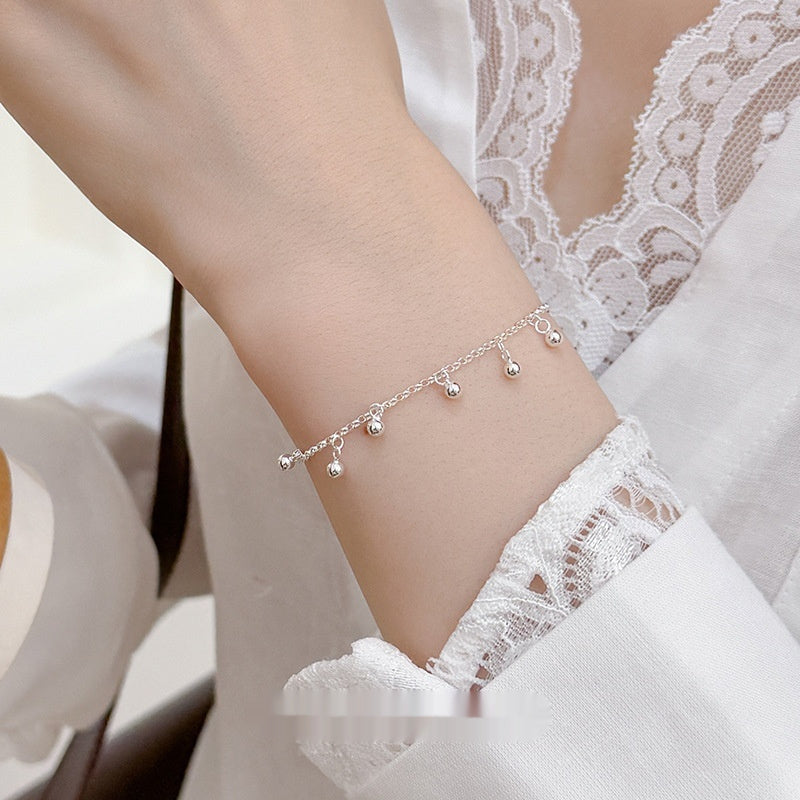 S925 Silver Round Bead Tassel Red Rope Bracelet For Women