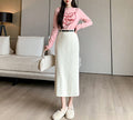 French Stripe Slit Knitted High Waist Sheath Straight Skirt