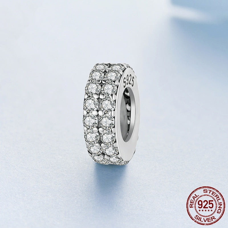 Double-layer Zircon Bracelet Spacer Beads S925 Sterling Silver Beads