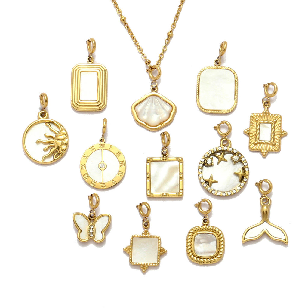 Natural Shell Butterfly Titanium Steel DIY Spring-Clasp Necklace