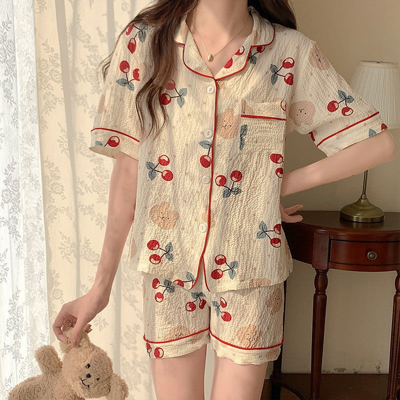 Summer Japanese Bubble Cotton Cute Orange Pajamas For Women