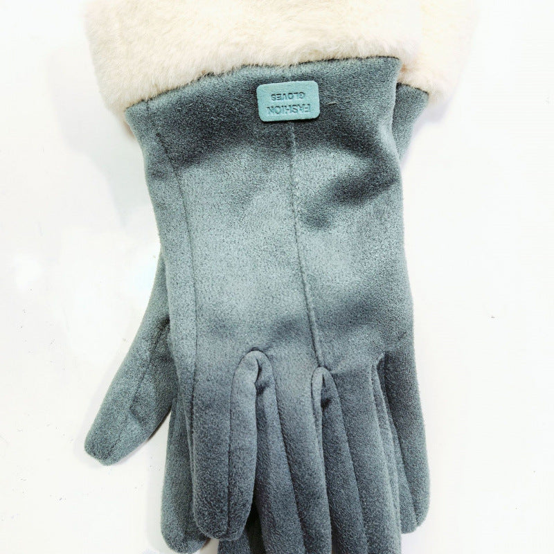 Women's Suede Thermal Gloves Korean Style Windproof