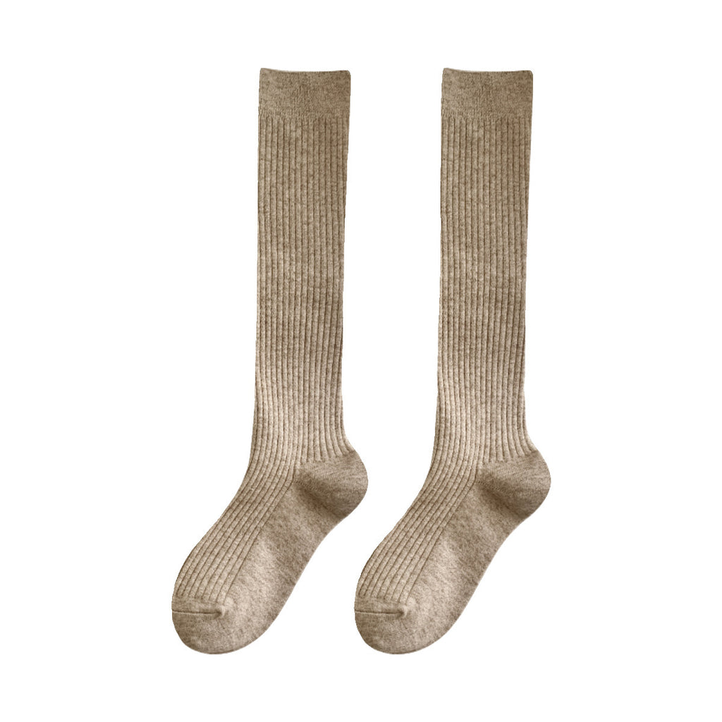 Autumn And Winter Solid Color Rib Fabric Warm Wool Calf Socks