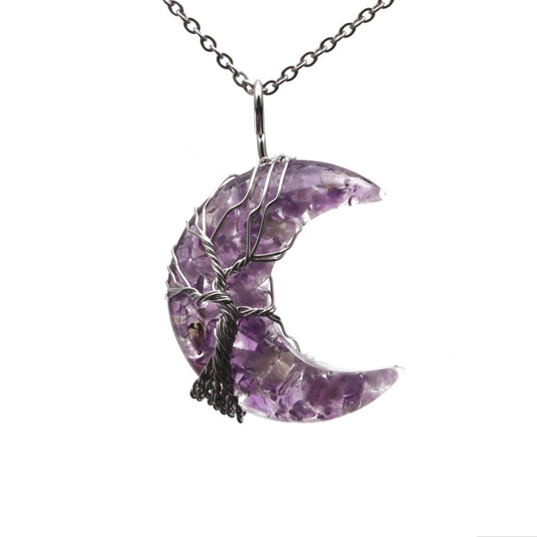 European And American Natural Crushed Stone Amethyst Tiger's Eye Moon Pendant
