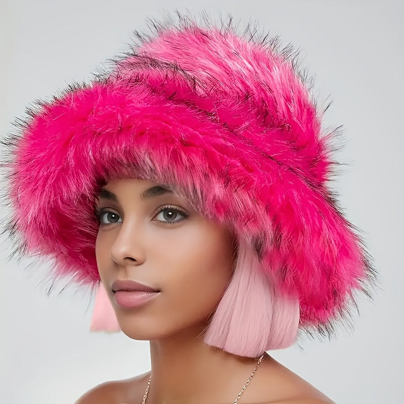 Warm Plush Fisherman Hat, Faux Fur Thickened Raccoon Fur Outdoor