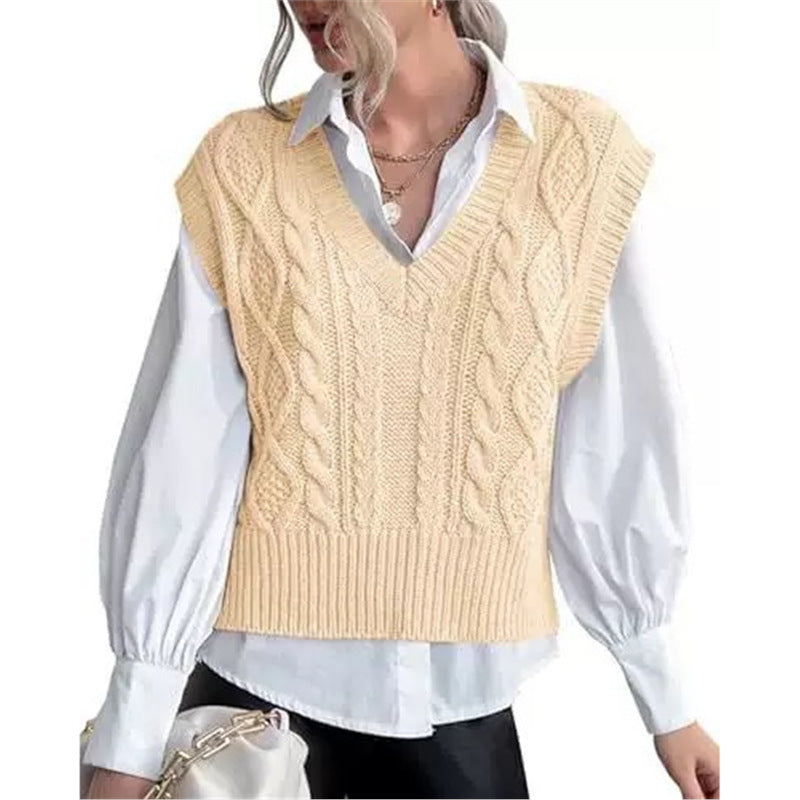 Vest Knitted Retro College Style All-matching