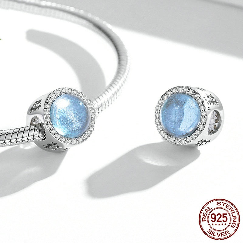 925 Silver Christmas Eve Snow Scene Glass Diy Beads