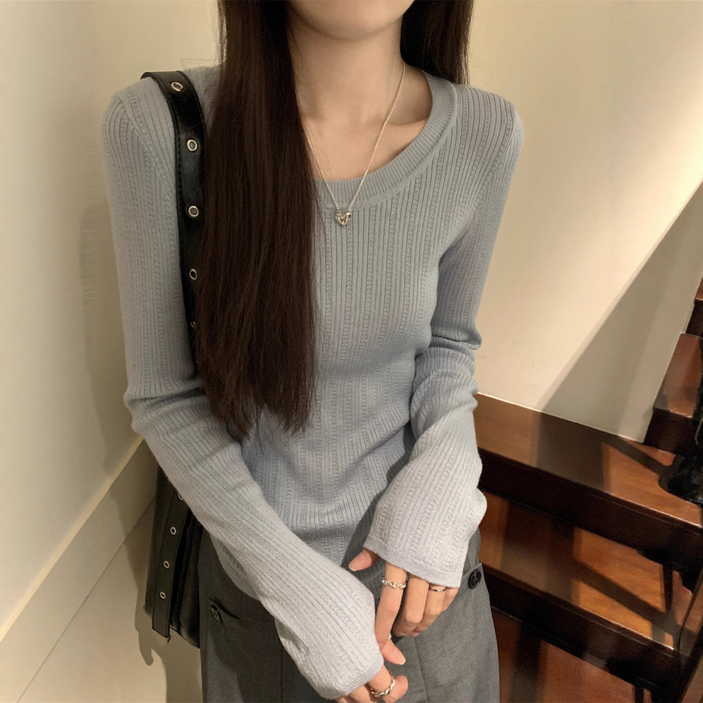 Pattern Round Neck Long Sleeve Sweater