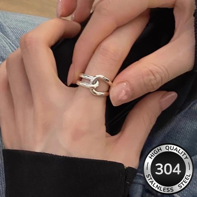 A Stainless Steel Geometric Line Ring - Minimalist & Stylish Open Design Finger Ring. Suitable For Daily Wear Or Vacations, It Serves As An Ideal Gift For Mother's Day, Valentine