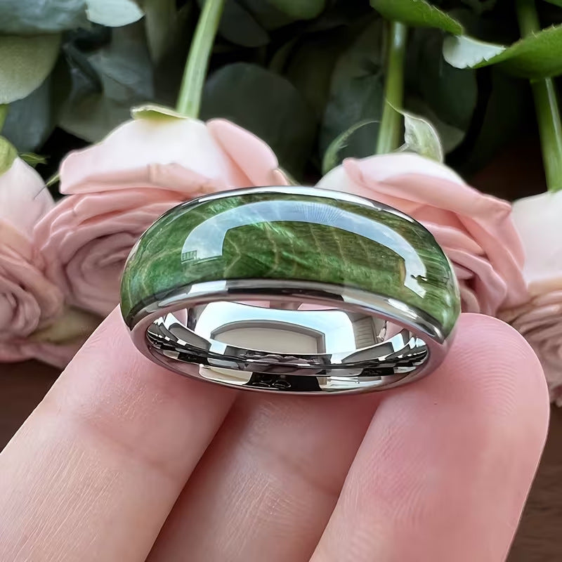 Elegant Green Wood-Grain Mens Ring