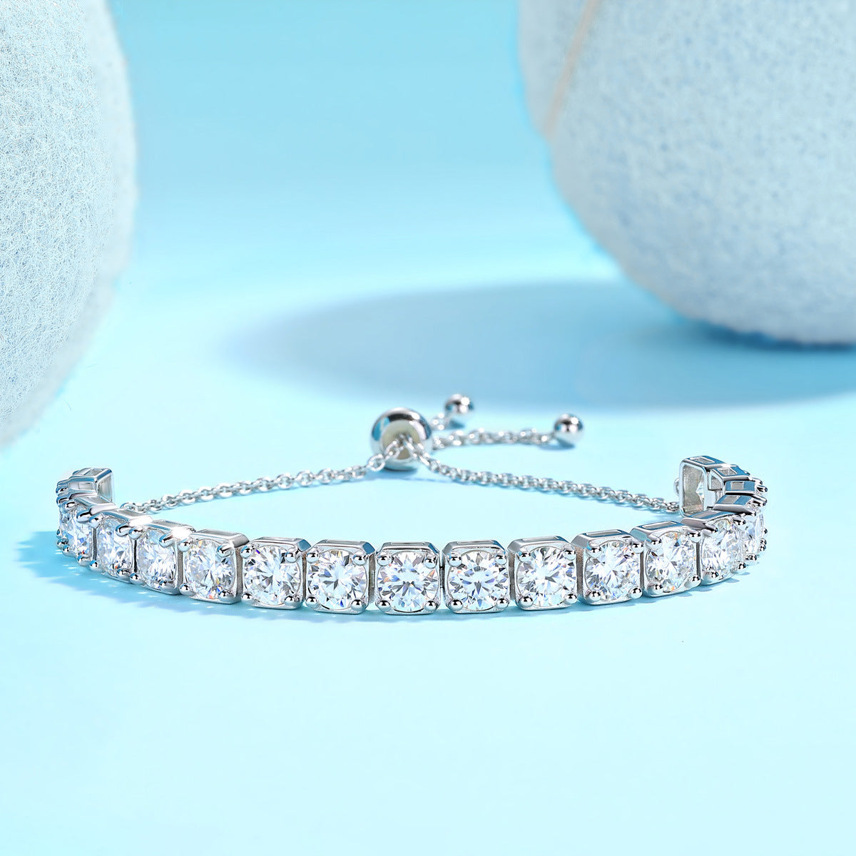925 Sterling Silver Tennis-Style Adjustable Sparkling Moissanite Bracelet