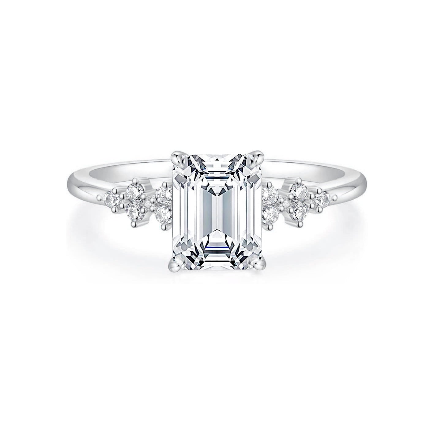 S925 Sterling Silver Pave-set Rectangular Zircon Ring