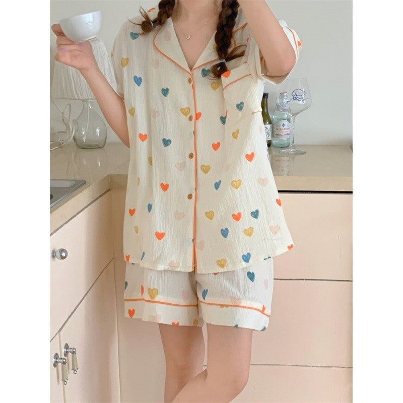 Summer Japanese Bubble Cotton Cute Orange Pajamas For Women