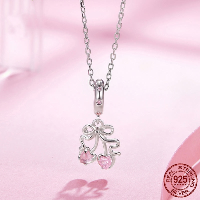 S925 Sterling Silver Cherry Pendant Ornaments Accessories Diy Beads
