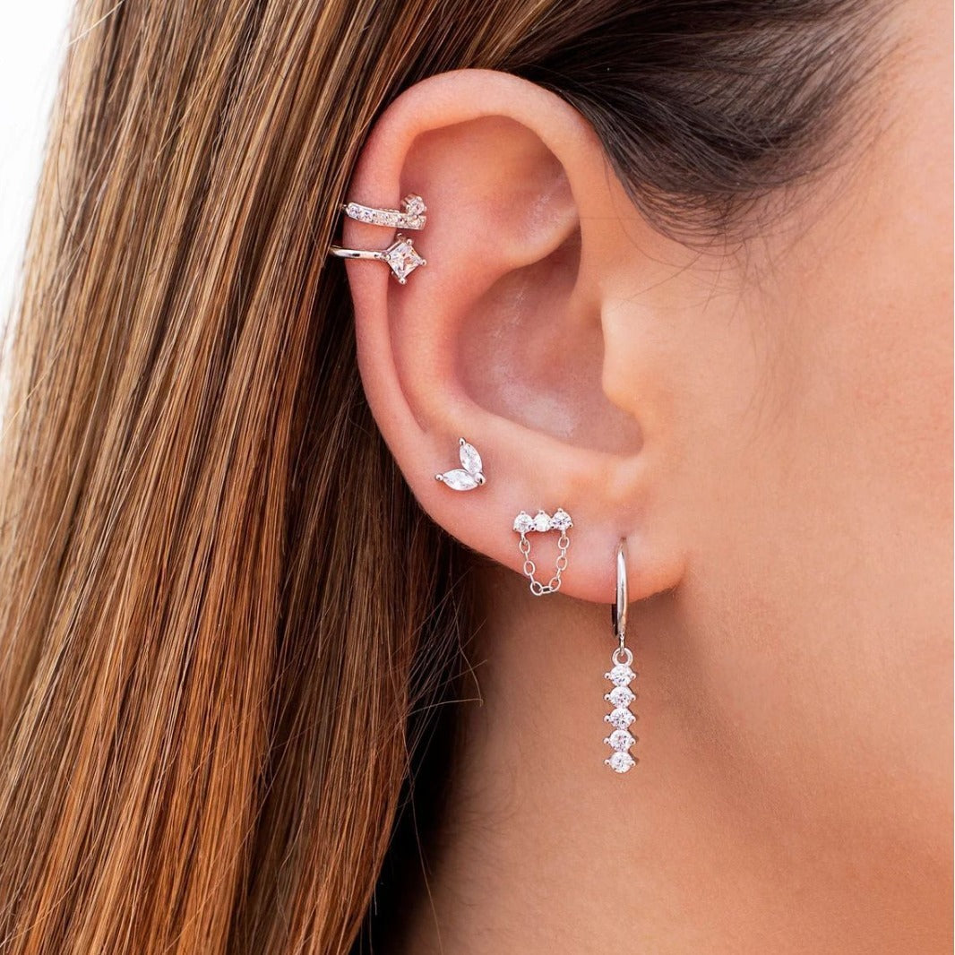 New Copper-Inlaid Zircon Stud Earring Hoop Set