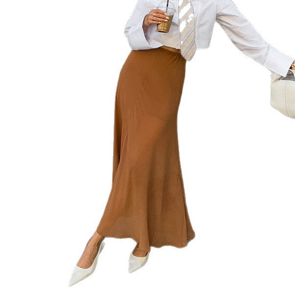 Khaki Slim-fit Elegant Draping Effect Tulle Skirt