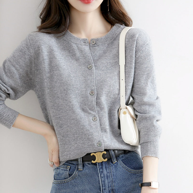 Women's Solid Color Loose Round Neck Knitted Sweater Coat