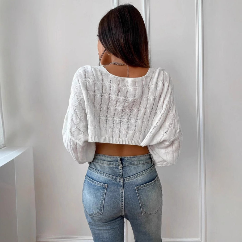 Short Thread Sexy Hot Girl Long Sleeve Knitted Sweater