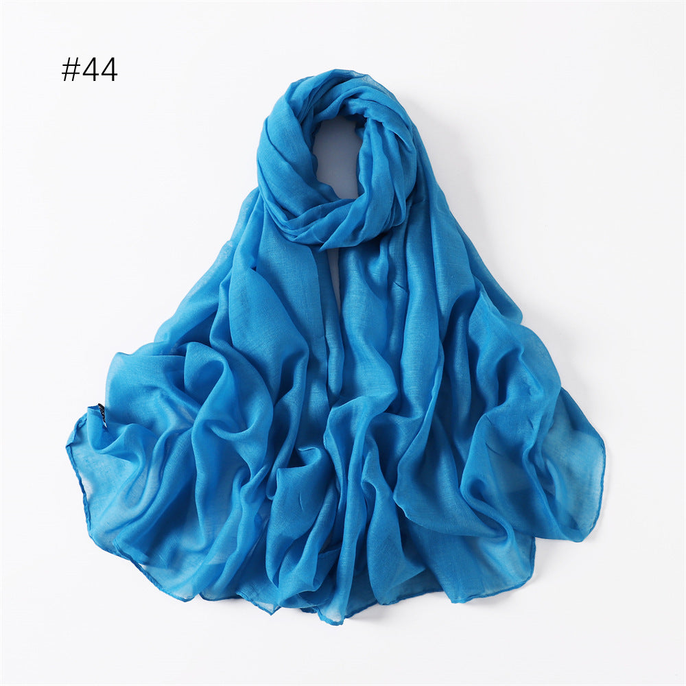 Classic Women's Pure Color Tulle Cotton And Linen Breathable Thin Scarf Silk