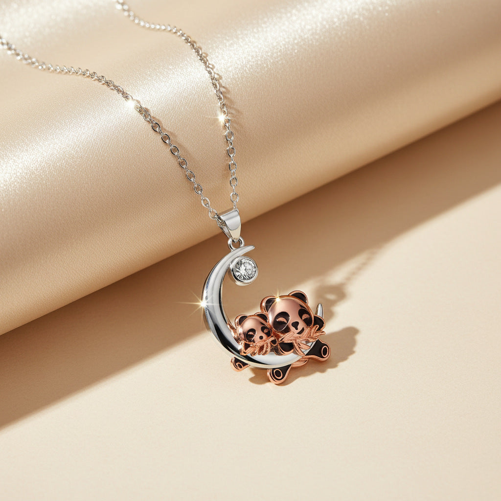 Cute Rose Gold Giant Panda Necklace