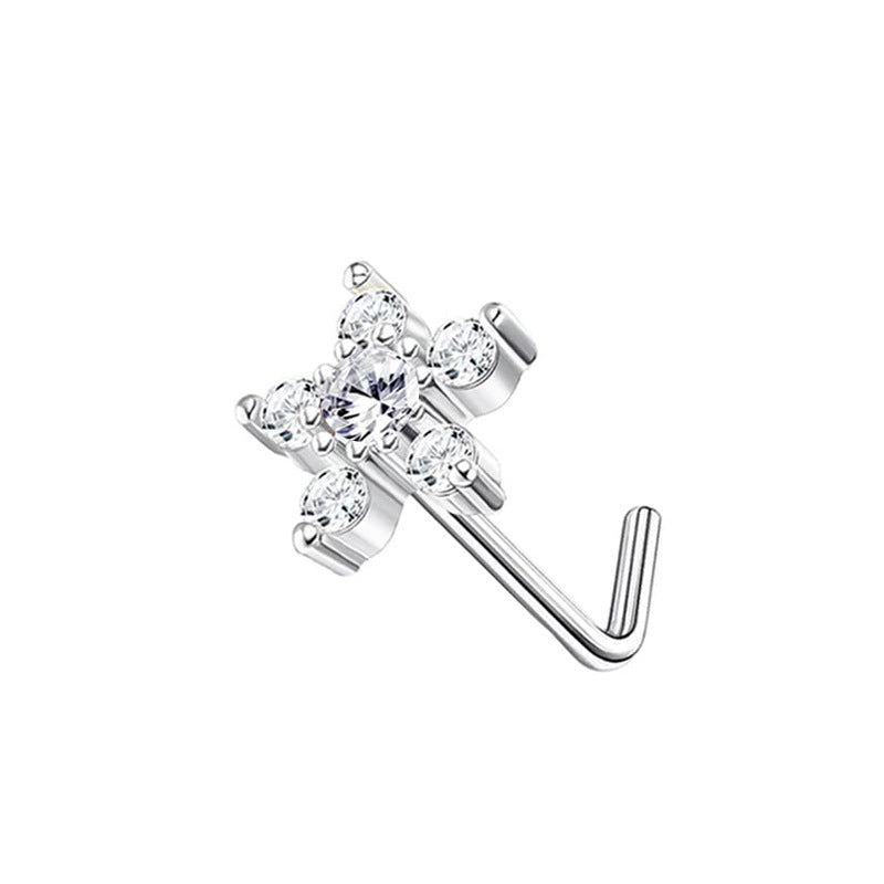 Peach Heart Butterfly With Zircon Stainless Steel Piercing Nose Ring