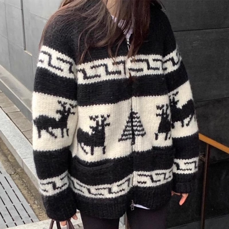 Korean Style New Christmas Atmosphere Zipper Sweater