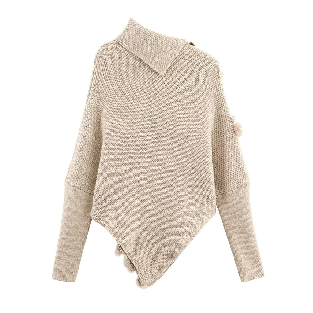 Women's Irregular Turtleneck Long-sleeved Sweater