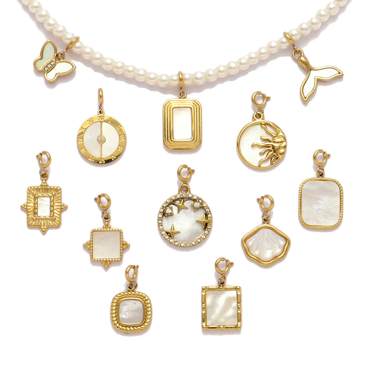 Natural Shell Butterfly Titanium Steel DIY Spring-Clasp Necklace