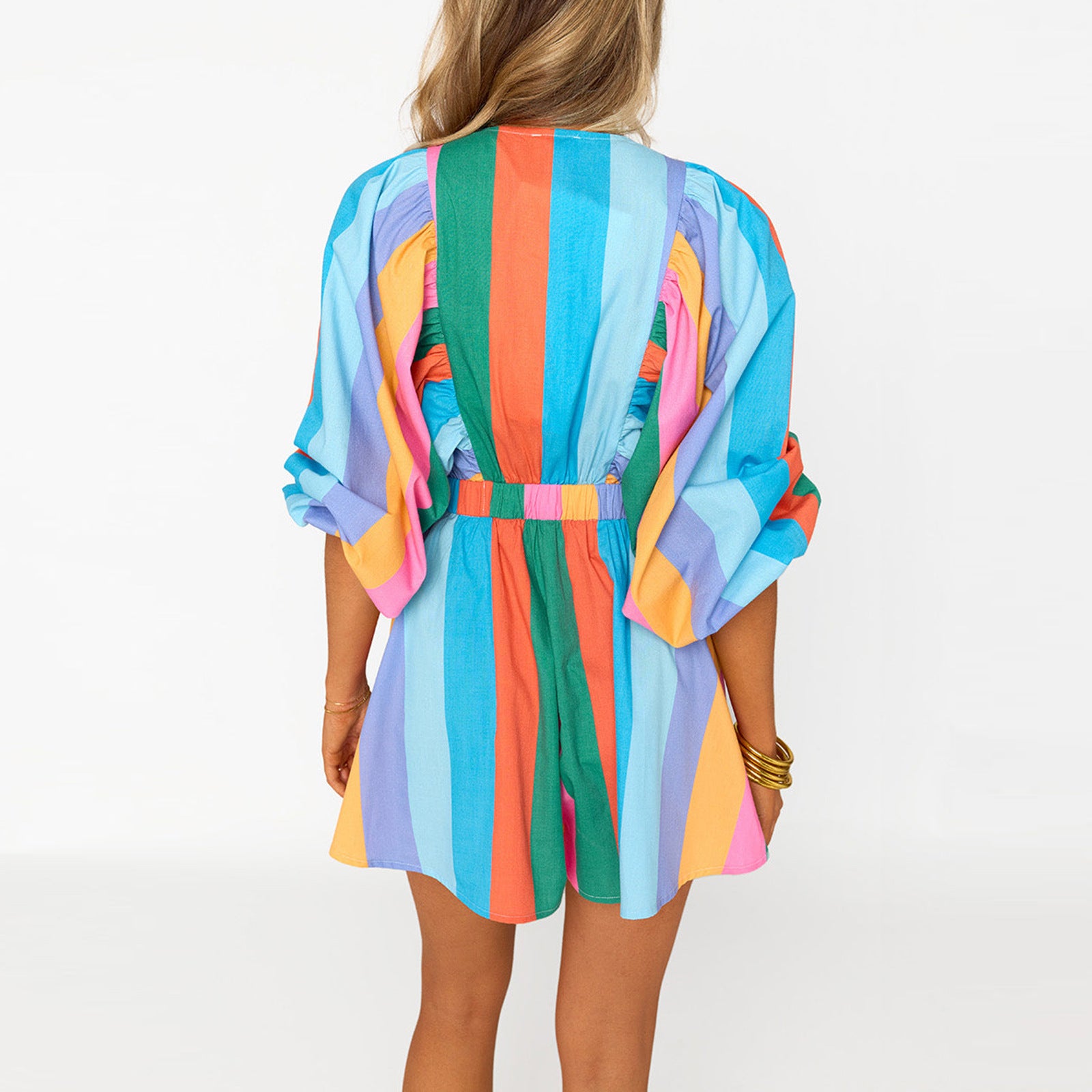 Shirt Slimming Casual Loose Deep V Wide Leg Short Jumpsuit