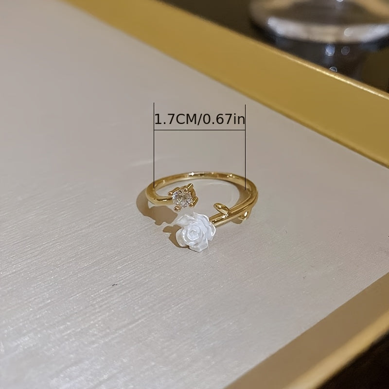 New Thorn Camellia Open Ring For Women, Sweet Girlish Style, Adjustable Rose Flower BFF Pair Rings, Perfect Gift Choice